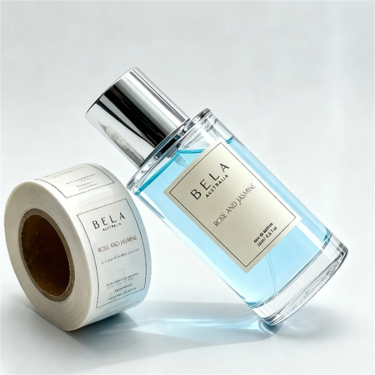 Clear cosmetic bottle labels with label roll