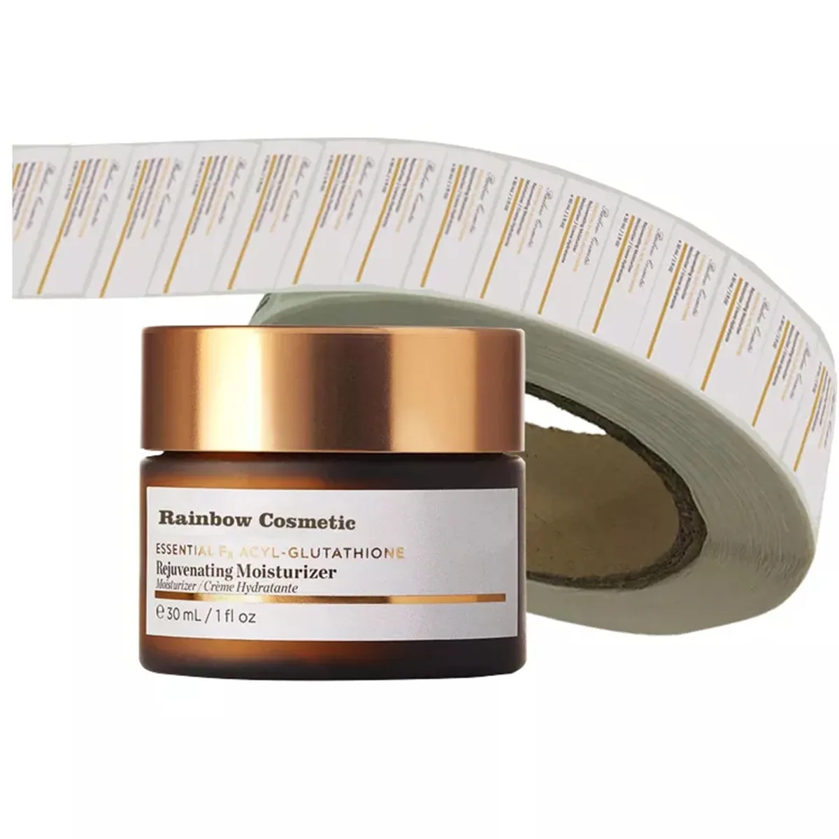 Cosmetic jar and label roll